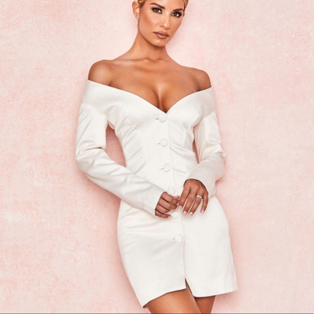 House of CB Delana Ivory Satin Tux Mini Dress S